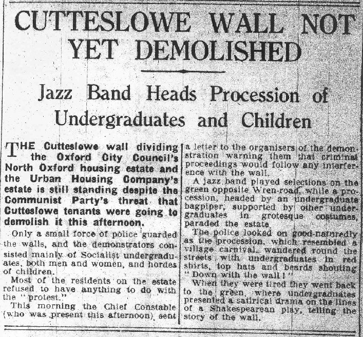 Oxford Mail report on Demonstration at the Cutteslowe Walls